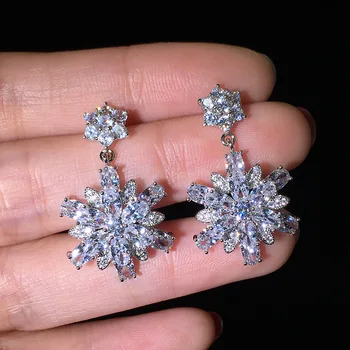 Naujas mados ponios kristalų snaigės auskarai putojantys auskarai moterims, vestuvių papuošalai, auskarai
