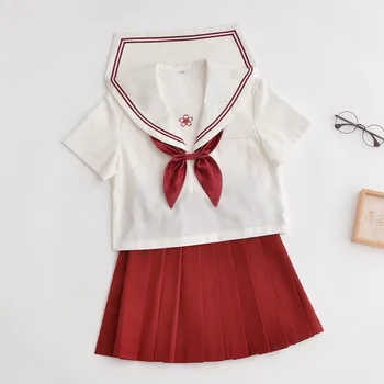 Naujas mokyklines Uniformas Mergaitėms JK Japonijos Raudona Balta Sailor Vienodas Cosplay Mokyklos Klasės trumpomis Rankovėmis Tinka Sakura Dizaino Rinkiniai