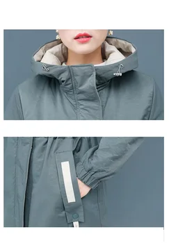 Naujas paltas moteriška Rudens-žiemos mados Švarkelis, kailis plius aksomo gobtuvu Outwear Viršūnes ilgomis rankovėmis moteriški paltai, Jaunimo drabužiai