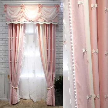 Naujas prabangus šeniliniai siuvinėtos užuolaidos baigė užsakymą už kambarį aukštos kokybės rožinis mėlynas užuolaidas miegamajame mergaičių kambarys