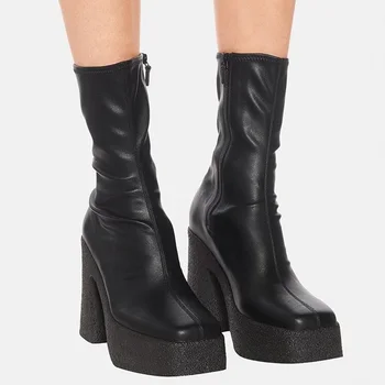 Naujas prekės ženklas moterims rudenį, žiemą šilta sexy batai aukštakulniai platformos juodos rudos spalvos su užtrauktuku batai moteris batai didelis dydį euro 34-40