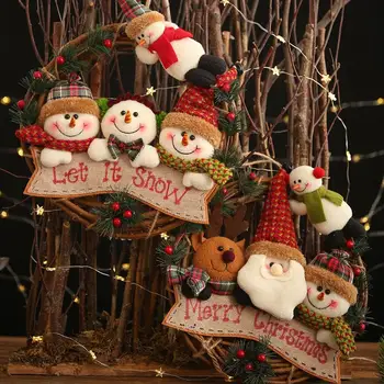 Naujieji metai, kalėdiniai papuošalai 2021 Briedžių Sniego lėlė Kabantys Papuošalai Vainikas Kalėdinė Dekoracija Sodinimo Apdaila