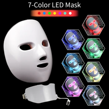 Naujos Įkraunamosios 7 Spalvų LED Veido Kaukė Su Kaklo Fotonų Terapijos Odos Priežiūros Atjauninimo Pašalinti Raukšlių, Anti-Draudimo Balinimo SPA