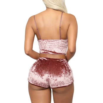 Naujų 2020 m. Moteris Aksomo Pižama Mados 2vnt Sexy V Kaklo Sleepwear Karšto Camisole Šortai Ins Rankovių Diržas Panty Nustatyti RS81016