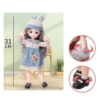 Naujų 31 cm 23 sujungtas BJD doll, nauji 12 colių 1/6 makiažas puošniai apsirengti mielas rudas mėlynas obuolio lėlė su mados žaislų mergaitėms dovanų