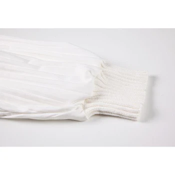 Negabaritinių Balta Megzti Marškinėliai Suknelė Moterims Korėjos Derliaus Plisuotos Pasėlių Midi Suknelė Ponios Puff Ilgomis Rankovėmis Elegantiškas Saldus Vestidos
