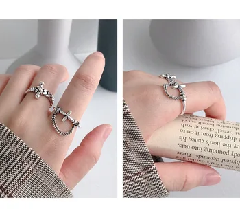 Nekilnojamojo 925 sterlingas sidabro piršto žiedai moterims kryžiaus kutas grandinės Madinga fine Jewelry Didelio Aukščio Antikvariniai Žiedai Anillos