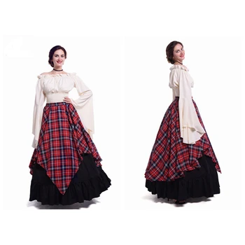 Nekilnojamojo Kulka Viduramžių Suknelė Vintage Renesanso Moterų Kostiumas Šalis Sielovados Retro Apvalios Kaklo Aukštos Juosmens Elegantiškas Saldus Sijonas