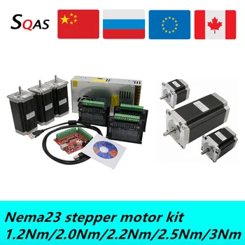 Nema23 stepper motorinių RINKINYS, 3 vnt 1.2 Nm/2.0 Nm/2.5 Nm/3Nm DC variklis +3 VNT TB6600/DM542 motor driver+ maitinimas+MACH3 valdybos CNC