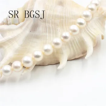 Nemokamas Pristatymas SR 9-10mm 5A AAA Klasės Baltos spalvos Natūralių Apvalių Gėlavandenių Perlų 