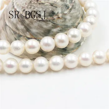 Nemokamas Pristatymas SR 9-10mm 5A AAA Klasės Baltos spalvos Natūralių Apvalių Gėlavandenių Perlų 
