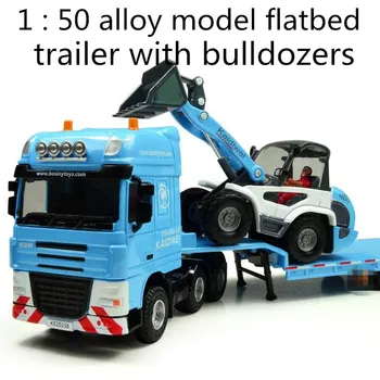 Nemokamas pristatymas !1 : 50 lydinio skaidrių automobilio žaislų modelius, statybinė,bortinis priekaba su buldozeriai modelis,Vaikų mėgstamiausių