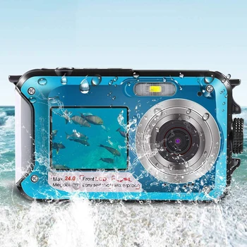 Nepralaidus vandeniui Anti-Shake Skaitmeninė Kamera, 1080P Full HD 2.4 MP Dvigubas Ekranas Selfie Vaizdo įrašymo Plaukimo po vandeniu DV Įrašymas