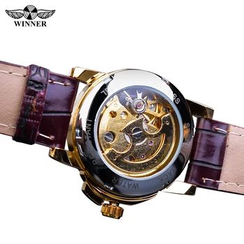 Nugalėtojas 2019 Mechanial Moterų Laikrodžiai, Mada, Retro Odinis Dirželis Automatinė Ponios Laikrodis Aukštos Kokybės Skeletas Moterų Laikrodis