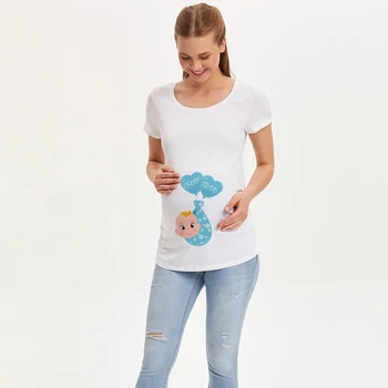 Nėštumo Marškinėliai Motinystės Mielas Kūdikis Spausdinti O-Kaklo trumpomis Rankovėmis T-shirt Nėščia Viršūnes Mama Drabužius Kūdikiui Announcment Marškinėlius