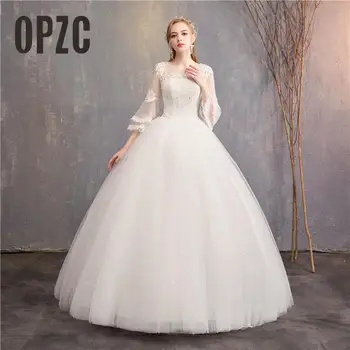 O-Kaklo Trys Ketvirtį Mados Paprastas Saldus Blyksnius Rankovės Off Balta Vestuvinė Suknelė 2020 Vestido De Noiva Elegantiškas Beautuful Nuotakos