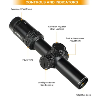 Ohhunt Globėjas 1-5X24 IR Kompaktiškas Hunitng Riflescope Stiklo Išgraviruotas Tinklelis Taktinis Optinį Taikiklį taikymo Sritis Bokštelius Užrakto Nustatymas
