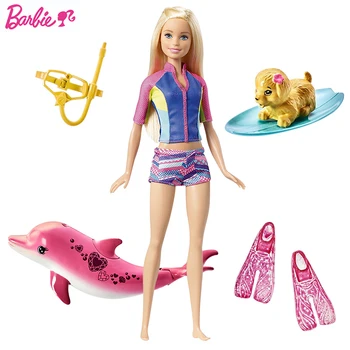 Originalias Barbie Delfinų Magija Lėlės Pakeisti Spalva maudymosi kostiumėlį Boneca Brinquedos Žaislai Mergina Chirstmas Gimtadienio Dovana FBD63