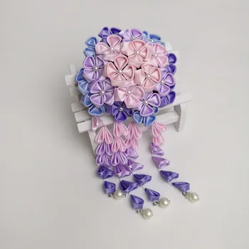 Originalus produktas ir vėjo gradientas hydrangea gėlės padangų milteliai violetinė wisteria plaukų aksesuarai su hanfu kimono studijoje