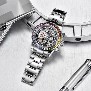 PAGANI Dizaino Žiūrėti Vyrų Skeletas Automatinis Mechaninis laikrodis iš Nerūdijančio Plieno, atsparus Vandeniui Mados Vaivorykštė Verslo laikrodžiai montre