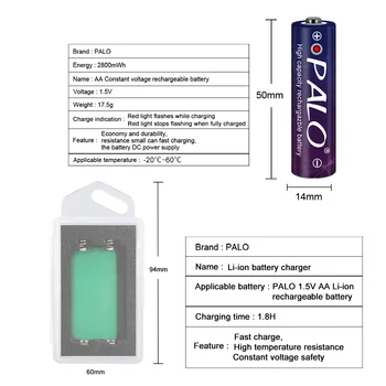 PALO 2800mWh 1,5 v AA baterija Li-polimero li-jonų polimerų ličio AA 1,5 V baterijos + USB protingo Įkroviklio ir baterijos atveju
