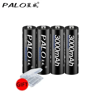 PALO 4pcs AA 3000mAh įkraunamas baterijas + 