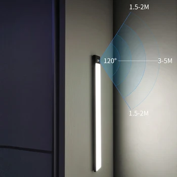 PIR Judesio Jutiklis Šilumos LED Pagal Kabineto Šviesos USB Rechargealbe Magnetas Ranka Valyti Jutiklis Itin Plonas Aliuminio Korpuso Naktį Lempa
