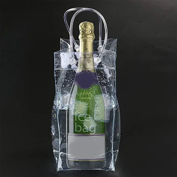 PVC Sandarus Ledo Maišelis EKOLOGINIO Draugiškas Skaidriu Ledo Paketas Nešiojamų Ledo Kibirą Vyno, Šampano Butelis Šaldymo Su nešimo Rankena
