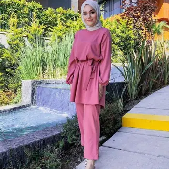 Pagalba Mubarek Dviejų dalių Musulmonų Rinkiniai Abaja Turkija Hijab Caftan Dress Kaftans Islamas Drabužių Abayas Moterų Ansambliai Musulman