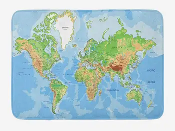 Pasaulio Žemėlapyje Vonios Kilimėlis Topografinis Žemėlapis Pasaulio Žemynų, Šalių, Vandenynai, Kalnai Švietimo Pliušinis Vonios Kilimėlis