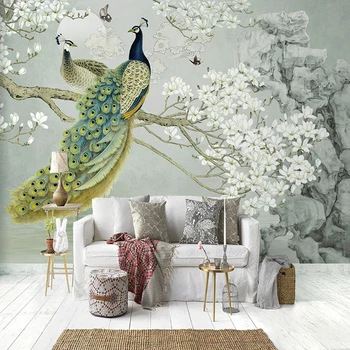 Pasirinktinius Nuotraukų Sienų Tapetai, 3D Povas Magnolia Gėlių, Sienų Tapybos Studijos Kambarį Fone Namų Dekoro Papel De Parede