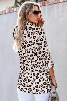 Pavasarį, Rudenį Moterų Marškiniai Gyvatė, Leopardas spausdinimui Palaidinės Moterų Kišenės Viršūnes Devynių Ketvirtį rankovėmis Prarasti Blusas Atsitiktinis Naujas
