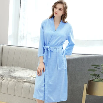 Pavasarį, Vasarą Pižamą Moterų Kimono Kietas Sleepwear V-Kaklo, ilgomis Rankovėmis su Varčias Pliurpalas Moterų Homewear Padažu Suknelė