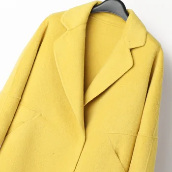Pavasarį moterų plius dydis vilnos paltai 2020 du kartus susidūrė su vilnonis paltas vilna moterų ilgas geltona kokono storio kašmyro paltai