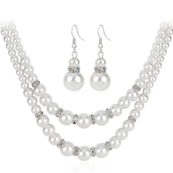 Pearl karoliai 2-piece set 2-sluoksnis perlų vėrinį pokylių temperamentas universalus papuošalai