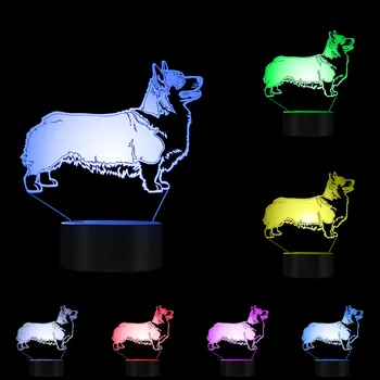 Pembroke Welsh Corgi Šuo Apšvietimas 3D Optinė iliuzija Šviesos USB Naktį Lempos Cardigan Šuo Žėrintis LED Šviesos Namų Dekoro Stalo Lempa