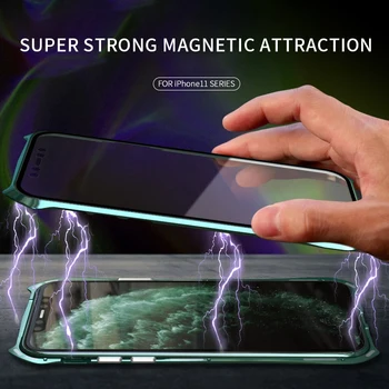 Pilna Apsauga Magnetinio Atveju iPhone, 11 Pro Max Priekinė Galinio Stiklo Atveju iPhone, 11 Pro Magnetas Metalo Atveju Skaidrus