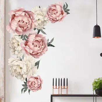 Pink Peony Gėlių Siena Lipdukas Namų Dekoro Romantiška Vestuvių Kambarį Kambarį Apdaila meno Freskomis