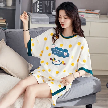 Pižamos Moterims, Naujas 2020 Mielas Animacinių filmų Sleepwear Pijama Trumpas Rankovės Medvilnės Naktį Dėvėti Kostiumą, Didelio Dydžio moteriški naktiniai marškiniai, pižamos Nustatyti 20 Stilius