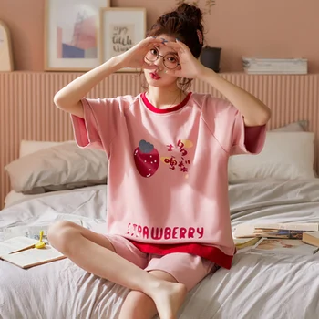 Pižamos Moterims, Naujas 2020 Mielas Animacinių filmų Sleepwear Pijama Trumpas Rankovės Medvilnės Naktį Dėvėti Kostiumą, Didelio Dydžio moteriški naktiniai marškiniai, pižamos Nustatyti 20 Stilius