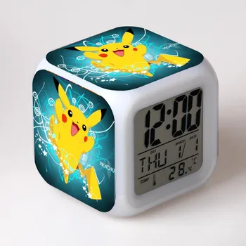 Pokemon Žadintuvas Pocket Monstras Pikachu 8 Spalvų Kaita, LED Skaitmeninis Laikrodis-Žadintuvas, Didelis ekranas, daugiafunkcį Naktį šviesa žiūrėti