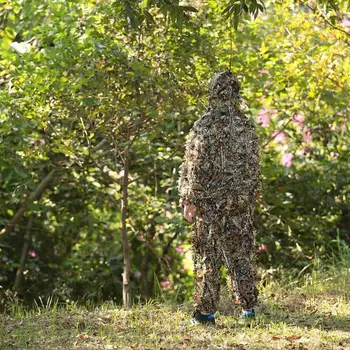 Poliesteris Lauko Džiunglių 3D Lapų Woodland Kamufliažas Snaiperis Medžioklės Ghillie Kostiumai Žygiai Drabužiai