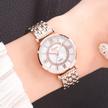Ponios Aukso Kvarciniai Laikrodžių Mados Paprasta Žiūrėti Elegantiškas Dizainas Klasikinis Dial Legiruotojo Plieno Diržas Moterų Žiūrėti часы женские
