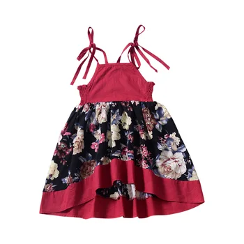 Populiari Europos ir Amerikos mergaičių printed dress kūdikio trumpą priekyje ir ilgai nugaros nereguliarus mados suspender suknelė