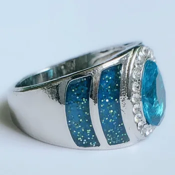 Prabanga 925 sterlingas sidabro ovalo formos žiedas 1ct 5A cirkonis blue Stone cz Dalyvavimas Vestuvių Juostoje Plata užpildyti Žiedas, skirtas moterų ir vyrų Papuošalai
