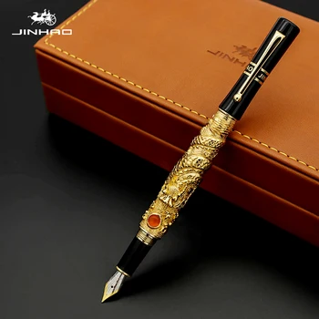 Prabanga Jinhao Golden Dragon Fontanas Pen 0,5 MM Plunksnų Kaligrafija Rašalo Rašikliai Rašyti Biuro Reikmenys caneta tinteiro