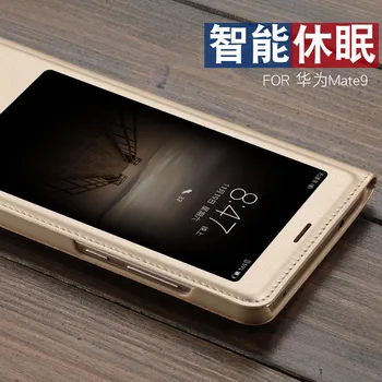 Prabanga PU Odos Flip Case For Huawei Mate 9 Smar Peržiūrėti Langų Apsauginės dangos Mobiliojo Telefono Smart Flip Case For Huawei Mate 9