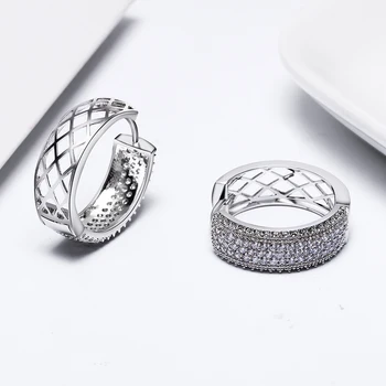 Prabanga platus hoopas auskarai whtie cz akmenys, papuošalai, bižuterija gražus apvalus dizainas ratas auskarai moterims