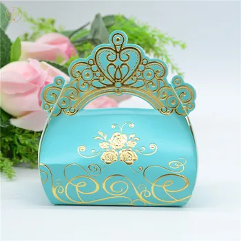 Prabangus aukso folija lazerio šviesos mėlyna vestuves karūna saldainių dėžutė