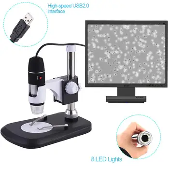Profesinės USB Skaitmeninis Mikroskopas 500X 1000X 8 LED 2MP Elektroninių Mikroskopų Endoskopą Zoom Fotoaparatas didinamąjį stiklą Ir Keltuvas Stovi